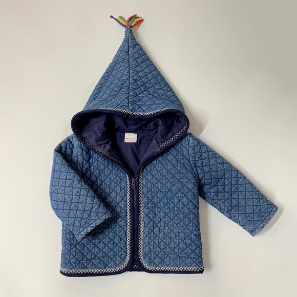 Hanna Andersson Padded and Hooded Dark Denim Quilt Jacket Size 2T (85 cm) - Picture 1 of 5